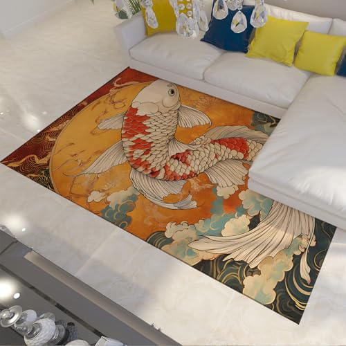 BYLEEHOMED Retro Koi Fisch Bereich Teppich 100x150cm Aquarell Malerei Asiatischer Stil Teppiche Rutschfester Faltbarer Teppich für Nachttisch Wohnzimmer Eingang Dekorieren BYLEEHOMED Retro Koi Fisch Bereich Teppich 100x150cm Aquarell Malerei Asiatischer Stil Teppiche Rutschfester Faltbarer Teppich für Nachttisch Wohnzimmer Eingang Dekorieren von BYLEEHOMED