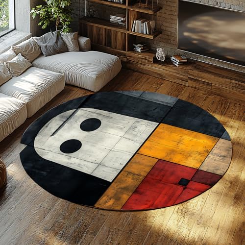 BYLEEHOMED Retro Plaid Runde Teppiche 210 cm Lustiger süßer Geist waschbarer Teppich für die Veranda Halloween Willkommensmatten Abstrakte rutschfeste Kreis Fußmatte von BYLEEHOMED