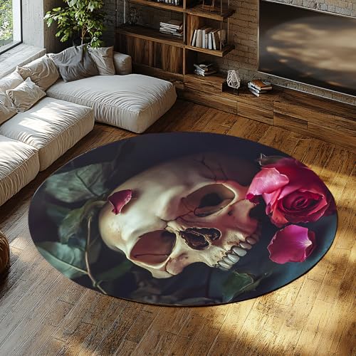 BYLEEHOMED Romantischer Schädel mit Rosen Runder Teppich für den Eingangsbereich Kleiner waschbarer weicher Teppich mit niedrigem Flor und Rutschfester Rückseite für Mädchen Schlafzimmer 180x180cm BYLEEHOMED Romantischer Schädel mit Rosen Runder Teppich für den Eingangsbereich Kleiner waschbarer weicher Teppich mit niedrigem Flor und Rutschfester Rückseite für Mädchen Schlafzimmer 180x180cm von BYLEEHOMED