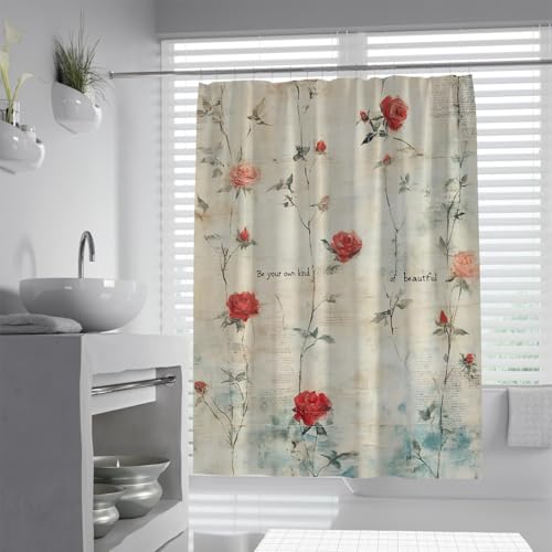 BYLEEHOMED Rose Vine Blume Duschvorhang Rustikal Botanisch Blumen Retro Nostalgie Bauernhaus Stoff Duschvorhänge Badaccessoires 220x183cm BYLEEHOMED Rose Vine Blume Duschvorhang Rustikal Botanisch Blumen Retro Nostalgie Bauernhaus Stoff Duschvorhänge Badaccessoires 220x183cm von BYLEEHOMED