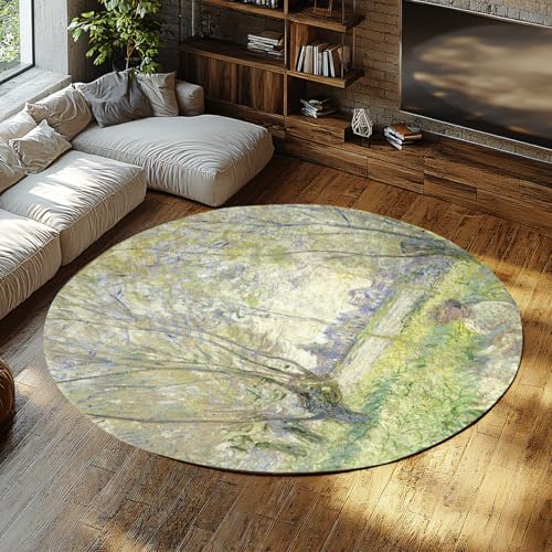BYLEEHOMED Runde Teppiche 90 cm Frau sitzt unter den Weiden künstlerisch von Monet Kreis Teppich Frühling Natur Wohnzimmer Ankleidebereich Bodendekoration von BYLEEHOMED