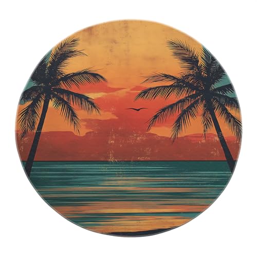 BYLEEHOMED Runde Teppiche für das Wohnzimmer 210 cm Tropischer Palmendruck Vintage-Stil Kreis Bereich Teppich Hawaiian Strand waschbar rutschfestes Nachttisch-Dekor BYLEEHOMED Runde Teppiche für das Wohnzimmer 210 cm Tropischer Palmendruck Vintage-Stil Kreis Bereich Teppich Hawaiian Strand waschbar rutschfestes Nachttisch-Dekor von BYLEEHOMED