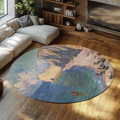 BYLEEHOMED Runder Teppich Coastal Landscape Design Ultradünner, rutschiger, weicher, waschbarer Kreisteppich unter einem Schaukelstuhl Couchtisch 150 cm von BYLEEHOMED