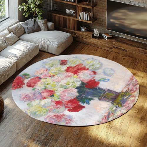 BYLEEHOMED Runder Teppich im Monet-Stil 90 cm Vase mit Pfingstrosen Impressionistisches Design Rutschfester Kreisteppich für Wohnzimmer Bunte Wohnkultur BYLEEHOMED Runder Teppich im Monet-Stil 90 cm Vase mit Pfingstrosen Impressionistisches Design Rutschfester Kreisteppich für Wohnzimmer Bunte Wohnkultur von BYLEEHOMED