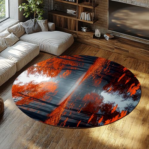 BYLEEHOMED Scenic Autumn Lake Circle Teppich Weicher niedriger Florteppich mit Herbstdesign Waschbarer Rutschfester runder Teppich für Bauernhaus Wohnheim Klassenzimmer 150 cm BYLEEHOMED Scenic Autumn Lake Circle Teppich Weicher niedriger Florteppich mit Herbstdesign Waschbarer Rutschfester runder Teppich für Bauernhaus Wohnheim Klassenzimmer 150 cm von BYLEEHOMED