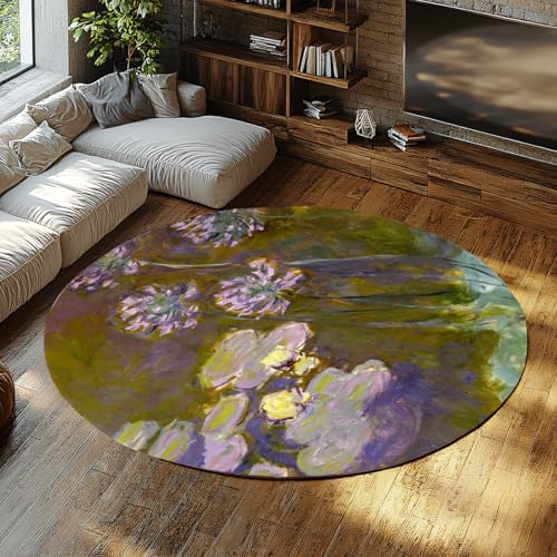 BYLEEHOMED Seerose Runder Teppich 180 cm Künstlerisches Landschaftsdesign Weicher flachfloriger runder Teppich Faltbares rutschfestes Wohnzimmer BYLEEHOMED Seerose Runder Teppich 180 cm Künstlerisches Landschaftsdesign Weicher flachfloriger runder Teppich Faltbares rutschfestes Wohnzimmer von BYLEEHOMED
