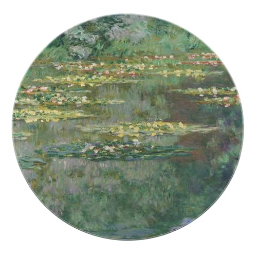 BYLEEHOMED Seerosen von Claude Monet Runde Teppiche für Wohnzimmer Niedrigfloriger impressionistischer Blumenkreisteppich für Wohnzimmer Schlafzimmer 180 cm von BYLEEHOMED