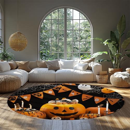 BYLEEHOMED Skelett Halloween Kreis Teppich Kürbis Laterne Gothic Eingang Waschbare Willkommensmatte für Party Dekoration Weicher niedriger Flor Teppich 60 cm BYLEEHOMED Skelett Halloween Kreis Teppich Kürbis Laterne Gothic Eingang Waschbare Willkommensmatte für Party Dekoration Weicher niedriger Flor Teppich 60 cm von BYLEEHOMED