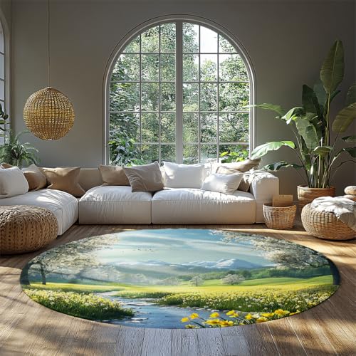 BYLEEHOMED Snowy Mountains Stream Interior Circle Teppich 120 cm Narzissenfeld Runder Teppich für Esszimmer Büro weich maschinenwaschbar neben Dekor BYLEEHOMED Snowy Mountains Stream Interior Circle Teppich 120 cm Narzissenfeld Runder Teppich für Esszimmer Büro weich maschinenwaschbar neben Dekor von BYLEEHOMED