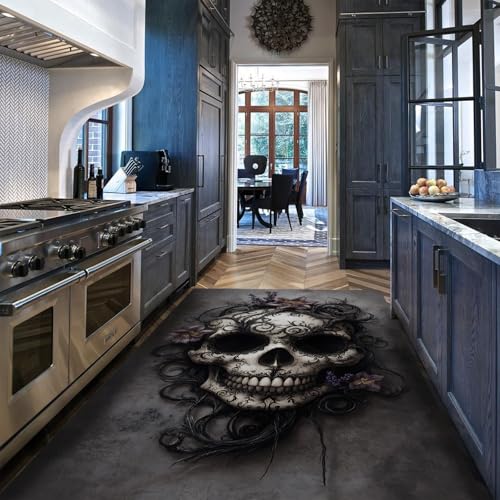 BYLEEHOMED Soft Throw Teppiche Schwarz und Weiß Skull Kleiner neutraler waschbarer Eingangsteppich mit Rutschfester Rückseite LowPile Wohnzimmer Dekor 120x170cm von BYLEEHOMED