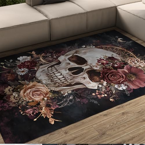 BYLEEHOMED Spooky Horror Skull Teppich 100x150cm Romantische Rose Floral Halloween Küchenmatten Weiche Flache Küchenteppiche für den Boden Eingangsbereich Dekor BYLEEHOMED Spooky Horror Skull Teppich 100x150cm Romantische Rose Floral Halloween Küchenmatten Weiche Flache Küchenteppiche für den Boden Eingangsbereich Dekor von BYLEEHOMED