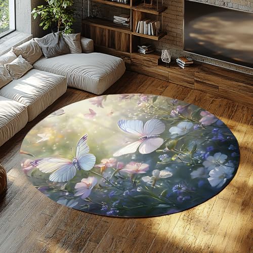 BYLEEHOMED Spring Butterfly Garden Circle Teppich 180 cm rutschfeste verträumte Bodenmatte mit Blumenmuster für Wohnzimmer Easy 180 cm -Reinigung von großen runden Vintage-Teppichen BYLEEHOMED Spring Butterfly Garden Circle Teppich 180 cm rutschfeste verträumte Bodenmatte mit Blumenmuster für Wohnzimmer Easy 180 cm -Reinigung von großen runden Vintage-Teppichen von BYLEEHOMED