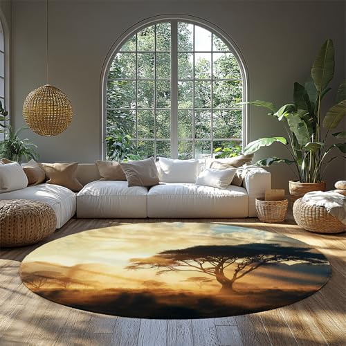 BYLEEHOMED Sunrise Jungle Landscape Runder Teppich 90 cm Misty Pristine Jungle Home Decor Circle Teppiche für Wohnzimmer Nachttisch Weicher niedriger Florteppich BYLEEHOMED Sunrise Jungle Landscape Runder Teppich 90 cm Misty Pristine Jungle Home Decor Circle Teppiche für Wohnzimmer Nachttisch Weicher niedriger Florteppich von BYLEEHOMED