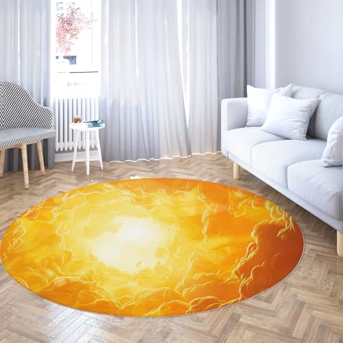 BYLEEHOMED Sunrise Round Rug Tranquil Sunrise View rutschfeste, 210 cm waschbare Teppiche mit Gummirücken, 210 cm Warmer Sonne und luftigen Wolkenkreisteppich für Sofa von BYLEEHOMED