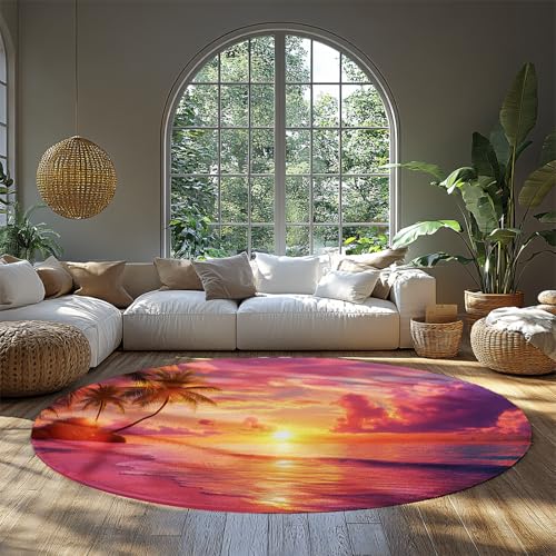 BYLEEHOMED Sunset Round Area Teppich 180 cm Sommer Meerblick mit Palmen Kokospalmen Wohnzimmerteppiche Große Moderne rutschfeste Kreisteppiche für Zuhause BYLEEHOMED Sunset Round Area Teppich 180 cm Sommer Meerblick mit Palmen Kokospalmen Wohnzimmerteppiche Große Moderne rutschfeste Kreisteppiche für Zuhause von BYLEEHOMED