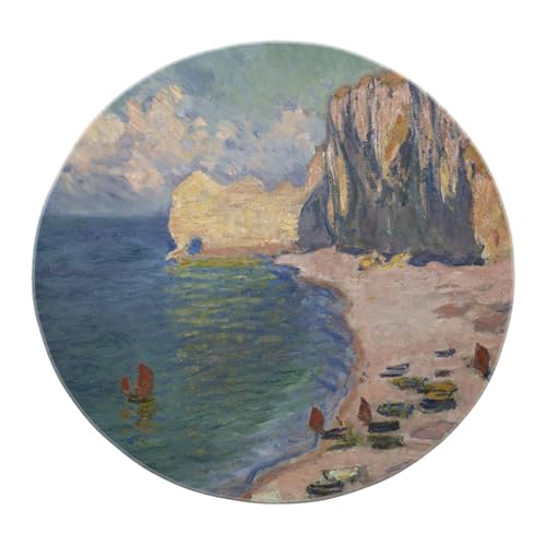 BYLEEHOMED Ultradünner, Rutschfester, runder Teppich mit impressionistischem Ocean Cliff Design Monet-Style waschbarer kreisförmiger Teppich für das Wohnzimmer 120 cm von BYLEEHOMED