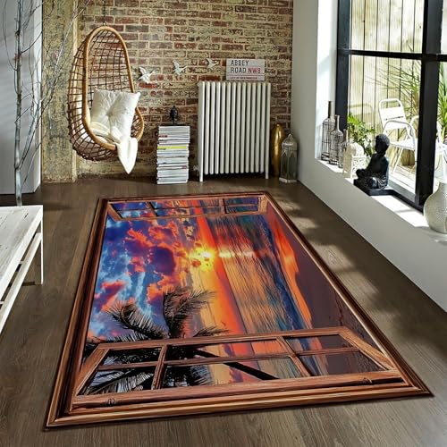 BYLEEHOMED Vintage Faux Fenster Teppiche für Schlafzimmer Colorful Sunset Indoor Teppich für Wohnzimmer Soft Machine Waschbar Sea View Area Teppich 80x150cm BYLEEHOMED Vintage Faux Fenster Teppiche für Schlafzimmer Colorful Sunset Indoor Teppich für Wohnzimmer Soft Machine Waschbar Sea View Area Teppich 80x150cm von BYLEEHOMED