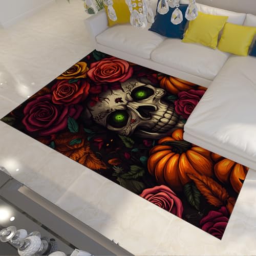 BYLEEHOMED Vintage Rote Rosen Kleine Teppiche für den Eingangsbereich rutschfeste Fußmatte Halloween Schädel Waschbarer Teppich mit niedrigem Flor für den Eingangsbereich Schlafzimmer 100x150cm BYLEEHOMED Vintage Rote Rosen Kleine Teppiche für den Eingangsbereich rutschfeste Fußmatte Halloween Schädel Waschbarer Teppich mit niedrigem Flor für den Eingangsbereich Schlafzimmer 100x150cm von BYLEEHOMED