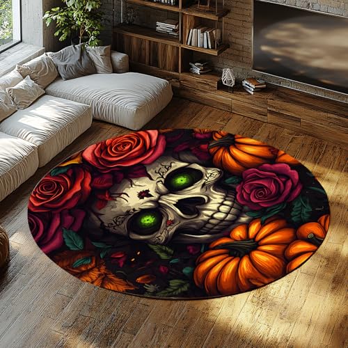 BYLEEHOMED Vintage Rote Rosen Kreis Teppiche für Eingangsbereich rutschfeste Fußmatte Halloween Schädel Waschbarer niedriger Flor Runder Teppich für Eingangsbereich Schlafzimmer 120x120cm BYLEEHOMED Vintage Rote Rosen Kreis Teppiche für Eingangsbereich rutschfeste Fußmatte Halloween Schädel Waschbarer niedriger Flor Runder Teppich für Eingangsbereich Schlafzimmer 120x120cm von BYLEEHOMED