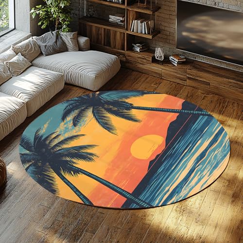 BYLEEHOMED Vintage Sunset Beach Runde Eingangsteppiche 60 cm Tropische Kokospalme Indoor Waschbarer Kreisteppich Rutschfester Zimmerteppich Nachttisch Schlafzimmer Teppich BYLEEHOMED Vintage Sunset Beach Runde Eingangsteppiche 60 cm Tropische Kokospalme Indoor Waschbarer Kreisteppich Rutschfester Zimmerteppich Nachttisch Schlafzimmer Teppich von BYLEEHOMED