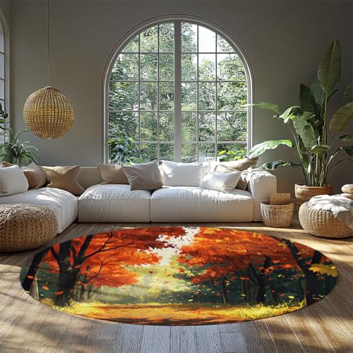 BYLEEHOMED Waldweg Kreis Teppich 120 cm Herbst Ahornblätter rutschfeste weiche runde Teppiche mit niedrigem Flor für Küche Eingangsbereich Wäscherei Esszimmer BYLEEHOMED Waldweg Kreis Teppich 120 cm Herbst Ahornblätter rutschfeste weiche runde Teppiche mit niedrigem Flor für Küche Eingangsbereich Wäscherei Esszimmer von BYLEEHOMED