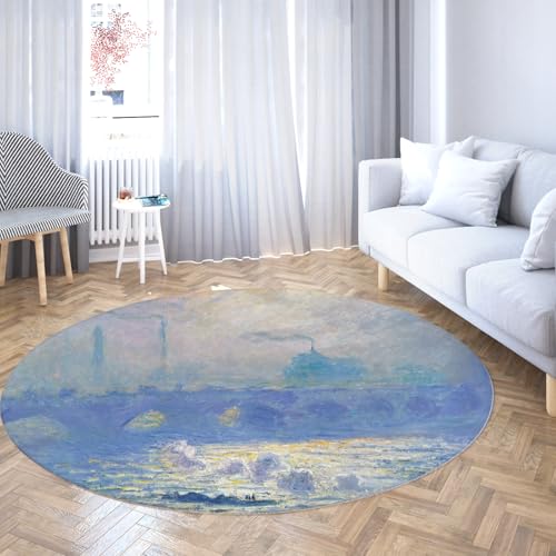 BYLEEHOMED Waterloo Bridge Sunlight von Claude Monet Runder Teppich 180 cm Impressionistischer Rutschfester Kreisteppich mit niedrigem Flor für unter dem Couchtisch BYLEEHOMED Waterloo Bridge Sunlight von Claude Monet Runder Teppich 180 cm Impressionistischer Rutschfester Kreisteppich mit niedrigem Flor für unter dem Couchtisch von BYLEEHOMED