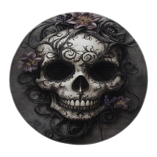 BYLEEHOMED Weiche runde Teppiche Schwarz und Weiß Schädel Kleiner neutraler waschbarer Kreis Teppich mit Rutschfester Rückseite LowPile Wohnzimmer Dekor 180x180cm BYLEEHOMED Weiche runde Teppiche Schwarz und Weiß Schädel Kleiner neutraler waschbarer Kreis Teppich mit Rutschfester Rückseite LowPile Wohnzimmer Dekor 180x180cm von BYLEEHOMED