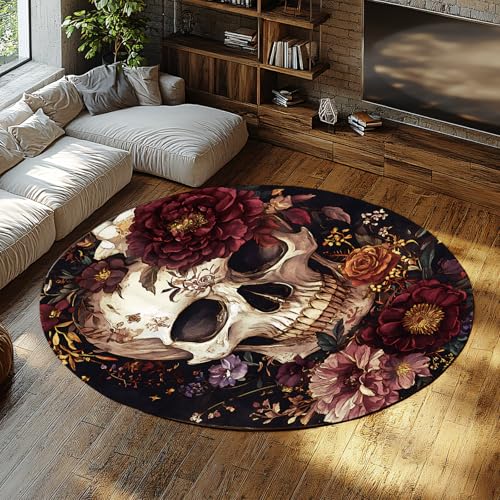 BYLEEHOMED Weicher waschbarer Totenkopfteppich 60 cm Vintage Dark Spooky Halloween Dekoration Low Flor Area Teppiche für Schlafzimmer Wohnzimmer Schlafsaal Eingangsbereich BYLEEHOMED Weicher waschbarer Totenkopfteppich 60 cm Vintage Dark Spooky Halloween Dekoration Low Flor Area Teppiche für Schlafzimmer Wohnzimmer Schlafsaal Eingangsbereich von BYLEEHOMED