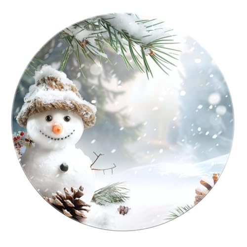 BYLEEHOMED Weihnachten Runde Willkommens-Fußmatte Romantischer Winter Saisonaler Schneemann Tannenzapfen Rutschfester, leicht zu reinigender Teppich für den Inneneingang 90 cm BYLEEHOMED Weihnachten Runde Willkommens-Fußmatte Romantischer Winter Saisonaler Schneemann Tannenzapfen Rutschfester, leicht zu reinigender Teppich für den Inneneingang 90 cm von BYLEEHOMED