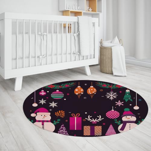 BYLEEHOMED Weihnachtsbaum Runder Teppich Saisonaler Kreis Teppich mit Kugeln Schneeflocken und Geschenkbox Grafik Winter Urlaub Design für Nachttisch 150 cm BYLEEHOMED Weihnachtsbaum Runder Teppich Saisonaler Kreis Teppich mit Kugeln Schneeflocken und Geschenkbox Grafik Winter Urlaub Design für Nachttisch 150 cm von BYLEEHOMED