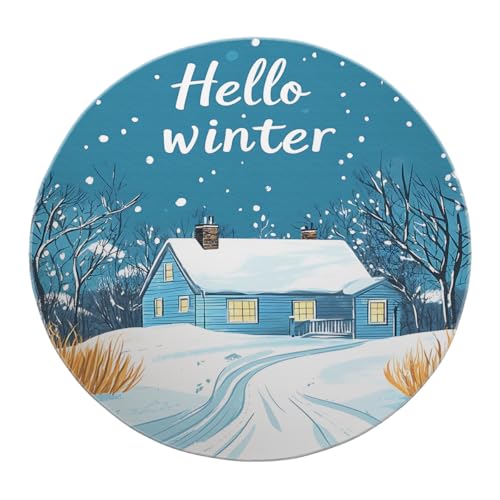 BYLEEHOMED Winter Schnee Szene Runder Teppich 60 cm Cartoon Hallo Winter Poster Print Kreis Teppiche für Sofa Weicher Rutschfester Rückenteppich für Bett von BYLEEHOMED