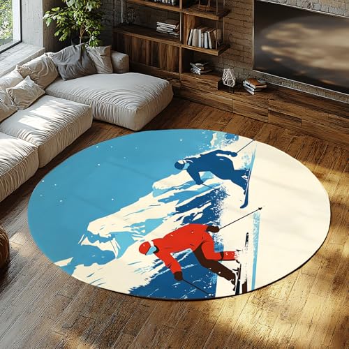 BYLEEHOMED Winter Snowy Mountain View Runder Teppich 60 cm Maschinenwaschbar Rutschfester Winterskisport Sport Circle Teppich für rustikale Bauernhaus Wohnkultur BYLEEHOMED Winter Snowy Mountain View Runder Teppich 60 cm Maschinenwaschbar Rutschfester Winterskisport Sport Circle Teppich für rustikale Bauernhaus Wohnkultur von BYLEEHOMED