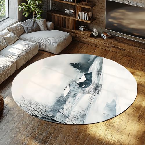 BYLEEHOMED Winter Wald Landschaft Wohnzimmer Runder Teppich Schneebedeckter Weg Super Soft Lounge Schlafzimmer Flur Kreis Teppich rutschfeste waschbare Matte 180 cm BYLEEHOMED Winter Wald Landschaft Wohnzimmer Runder Teppich Schneebedeckter Weg Super Soft Lounge Schlafzimmer Flur Kreis Teppich rutschfeste waschbare Matte 180 cm von BYLEEHOMED