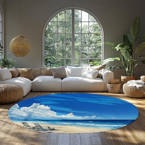 Beach Ocean Circle Teppich 150 cm Küstenlandschaft Wellen Polyesterteppiche Blue Wave Waschbarer Rutschfester runder Teppich für Wohn-ESS-Schlafsaal Beach Ocean Circle Teppich 150 cm Küstenlandschaft Wellen Polyesterteppiche Blue Wave Waschbarer Rutschfester runder Teppich für Wohn-ESS-Schlafsaal von BYLEEHOMED