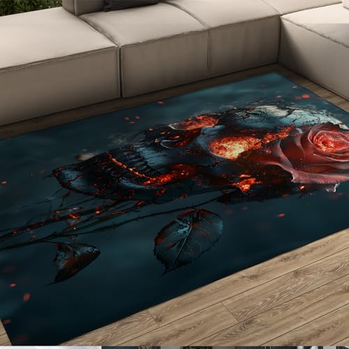 Halloween-Teppich brennende Rosen und Totenköpfe rutschfeste, waschbare Bodenmatte für den Innenbereich weicher niedriger Flor Eingangsbereich ästhetisches Dekor 180x240cm Halloween-Teppich brennende Rosen und Totenköpfe rutschfeste, waschbare Bodenmatte für den Innenbereich weicher niedriger Flor Eingangsbereich ästhetisches Dekor 180x240cm von BYLEEHOMED