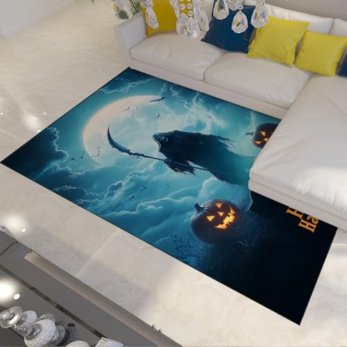 Happy Halloween Küchenteppiche und Matten für den Boden Vollmond Magic Devil Rutschfester Kürbisteppich für Home Office Dekor 160x200cm von BYLEEHOMED