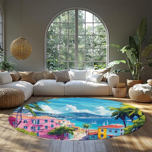 Hawaii Landschaft Runder Teppich 150 cm Helle Küstenszene Design rutschfeste Eingangsteppiche für das Wohnzimmer Waschbarer bunter Kreis Teppich Hawaii Landschaft Runder Teppich 150 cm Helle Küstenszene Design rutschfeste Eingangsteppiche für das Wohnzimmer Waschbarer bunter Kreis Teppich von BYLEEHOMED
