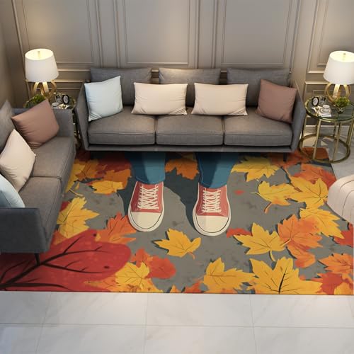Herbst rutschfeste Teppiche Home Decor Ahorn Blatt Druck Lustige Storytelling Animation Teppich für Wohnzimmer Schlafzimmer Dekoration 180x240cm von BYLEEHOMED