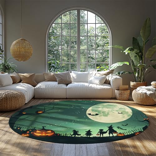 Hexe Kürbis Laterne Halloween Kreis Matten Vollmond Fledermaus Soft Low Pile Home Decor rutschfeste runde Teppiche für den Ankleidebereich Eingangsbereich 210 cm Hexe Kürbis Laterne Halloween Kreis Matten Vollmond Fledermaus Soft Low Pile Home Decor rutschfeste runde Teppiche für den Ankleidebereich Eingangsbereich 210 cm von BYLEEHOMED