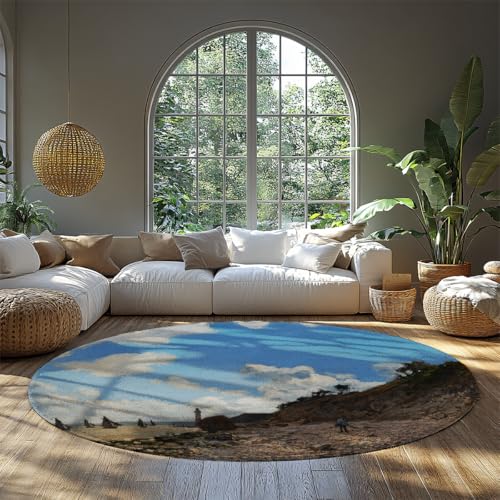 Rutschfester runder Teppich Beach at Honfleur by Monet-Style Living Room Circle Carpet Weicher maschinenwaschbarer Strand Szene Muster Dekor 120 cm von BYLEEHOMED