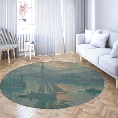 Sunrise by Monet Style Waschbarer runder Teppich 90 cm ultradünner, rutschiger, weicher Teppich für Schlafzimmer, Wohnzimmer, Küche von BYLEEHOMED