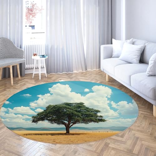Surrealismus Circle Teppich 120 cm Bäume in der Wüste Rutschfester waschbarer runder Teppich für Wohnzimmer Flur Nachttisch moderner Baum des Lebens Dekor von BYLEEHOMED