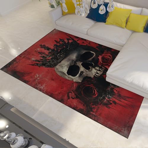 Vintage Dunkelrot Halloween Rutschfester Teppich 200x300cm Romantischer Rosenschädel mit Krone Home Decor Low-Profile Küchenteppiche für Bodendekoration Vintage Dunkelrot Halloween Rutschfester Teppich 200x300cm Romantischer Rosenschädel mit Krone Home Decor Low-Profile Küchenteppiche für Bodendekoration von BYLEEHOMED