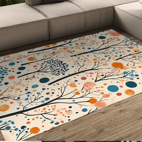Warme Herbstbäume Print Teppiche 150x210cm Aquarell Polka Dots Pflanzen Wohnzimmer Rutschfester Maschinenwaschbarer Teppich für Home Office Dekor von BYLEEHOMED