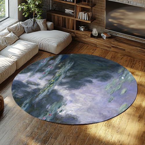 Waschbarer runder Teppich 90 cm Monet Style Seerosen Design weicher runder Teppich mit niedrigem Flor für das Wohnzimmer rutschfestes Bodendekor Waschbarer runder Teppich 90 cm Monet Style Seerosen Design weicher runder Teppich mit niedrigem Flor für das Wohnzimmer rutschfestes Bodendekor von BYLEEHOMED