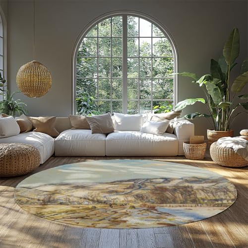 Weicher runder Teppich Winter bei Giverny by Monet-Style niedriger Flor rutschfest weich abwaschbar Natur Landschaft Wohnzimmer Kreis Teppich 120 cm von BYLEEHOMED