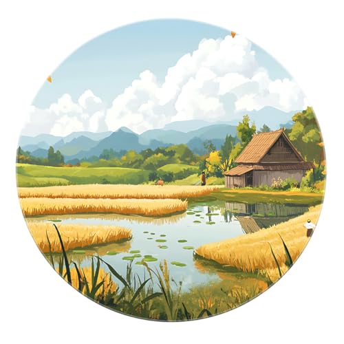 Wohnzimmer Harvest Circle Teppiche 210 cm Großes Weizenfeld Waschbarer moderner runder Teppich mit Rutschfester Rückseite Ländlicher Bauernhof Druck für Schlafzimmer Wohnzimmer Harvest Circle Teppiche 210 cm Großes Weizenfeld Waschbarer moderner runder Teppich mit Rutschfester Rückseite Ländlicher Bauernhof Druck für Schlafzimmer von BYLEEHOMED