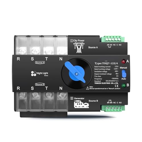 BYLSAGWHT 1PC L N 110V-120V 63A Din Rail 3 Phase ATS 4P Dual Power Automatic Transfer Electrical Selector Switch Uninterrupted von BYLSAGWHT