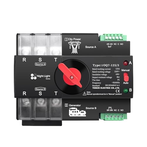 BYLSAGWHT 1PC L N 220V-230V 63A Din Rail 3 Phase ATS 3P Dual Power Automatic Transfer Electrical Selector Switch Uninterrupted von BYLSAGWHT