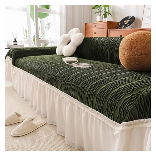 BYLYUIVN Sofa überzug Samt Couch Abdeckungen for Sofas Chic Spitze Rüschen Sofa Handtuch Stuhl Slipcover for Haustiere Kinder(Green,180x130cm) von BYLYUIVN